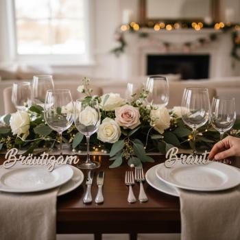 Preview: Personalisierte Namensschilder aus Holz als Platzkarten für Hochzeit oder Feier